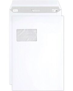 250 Selbstklebende Umschläge mit Fenster links C4 229x324mm 90g