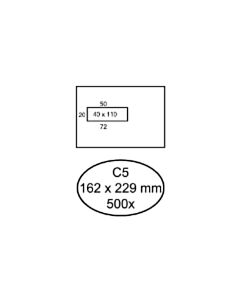 500 Selbstklebende Umschläge mit Fenster links C5 162 x 229 mm