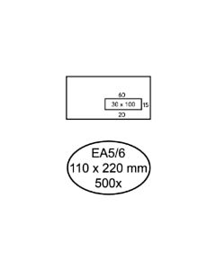 500 Gummierte Briefumschläge mit Fenster rechts EA5/6 110 x 220 mm