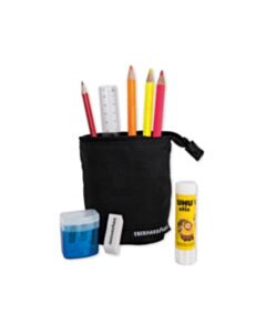 Schwarzes Federmäppchen mit Bleistiften, Spitzer, Radiergummi und Kleber 577555